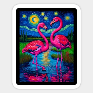 Flamingos in starry night Sticker